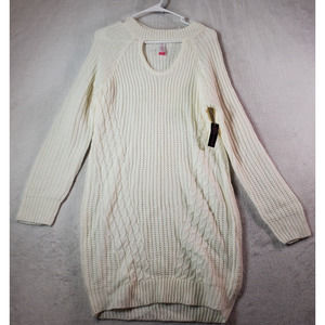 No Boundaries Sweater Dress Juniors Large White Knit Long Sleeve Keyhole‎ Neck